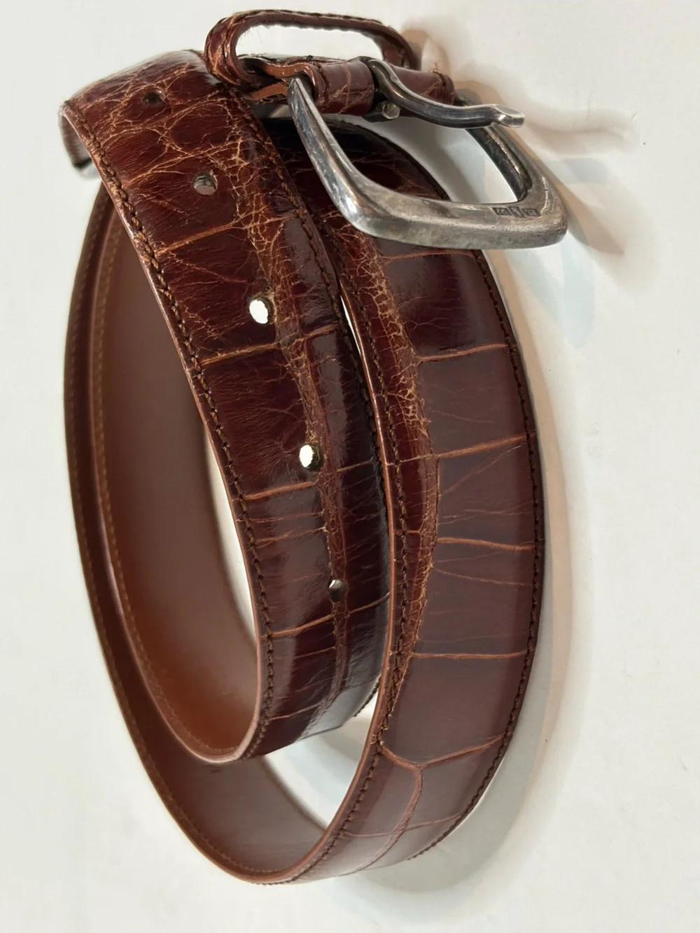 Ralph Lauren Vintage Genuine American Alligator Silver Buckle Belt 36